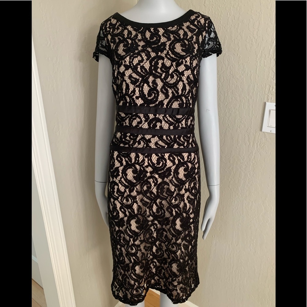MSK Black Lace Dress Scoop Neck Little Black Dress LBD Party Size 10 - Picture 13 of 15